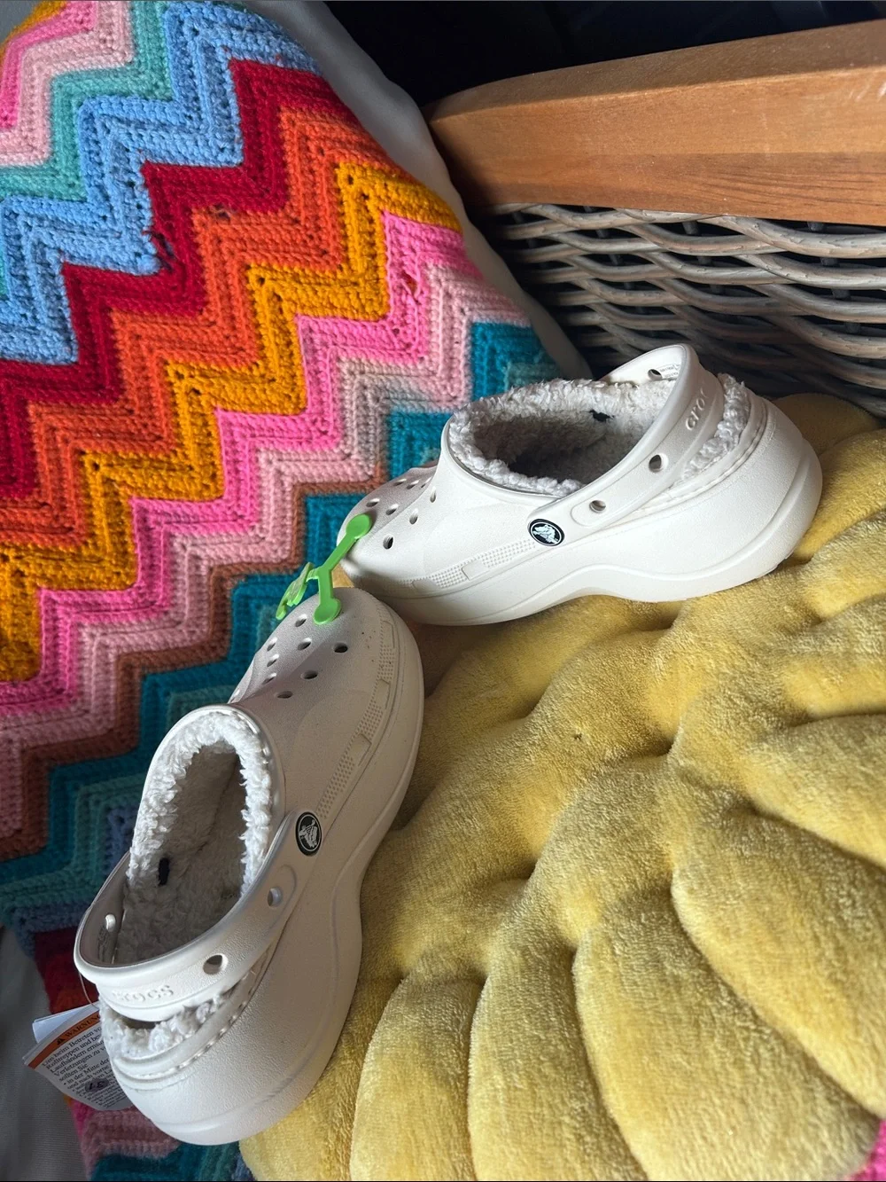 CROCS Kids' Classic Clog with Sherpa Lining in Cream